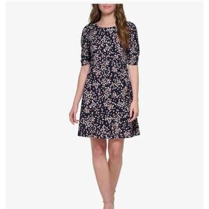 Tommy Hilfiger Floral Sheath Dress Size 2 NWT Navy Pink 3/4 Sleeve